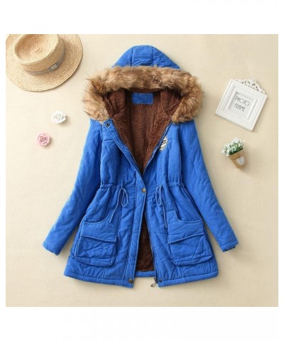 Warm Parka Jacket Women Cotton Coat with Faux Fur Hood Solid 2023 Winter Coats Trendy Thickened Utility Parkas Casual Sky Blu...