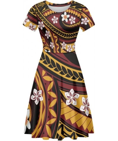 Women's Polynesian Traditional Tribal Print Crewneck Short Sleeve Summer Bohemia Casual Dress Polynesian Leaf Flower $15.00 D...