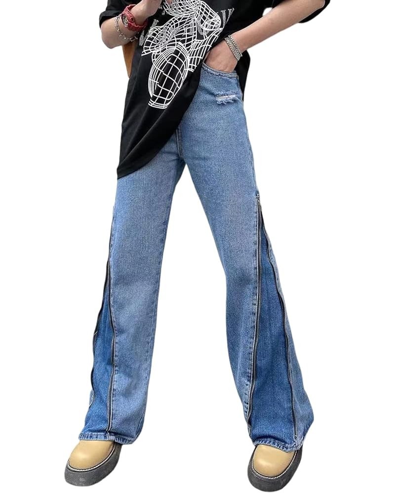 Flare Ripped Jeans for Women High Waisted Stretch Destroyed Bell Bottom Denim Pants Distressed Bootcut Jeans B-blue $13.86 Jeans