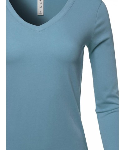 Women's Basic Solid Soft Cotton Long Sleeve V-Neck Top T-Shirt Titanium $13.19 T-Shirts