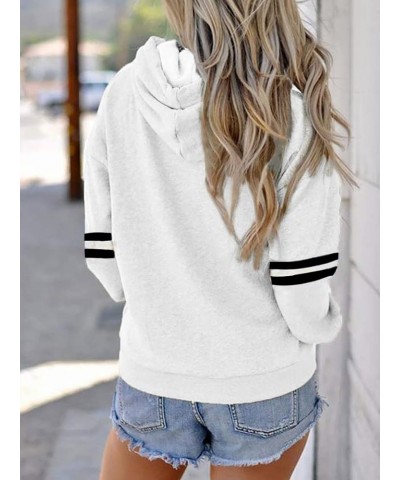 Womens Soccer Mom Hoodie Long Sleeve Casual Loose Striped Soccer Graphic Sweatshirts With Pocket C-white $10.40 Hoodies & Swe...