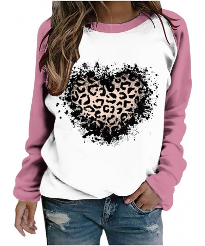 Women 2024 Valentine's Day Sweatshirt Love Heart Leopard Grahic Print Hoodies Long Sleeve Trendy Pullover Sweater G03 Pink $9...