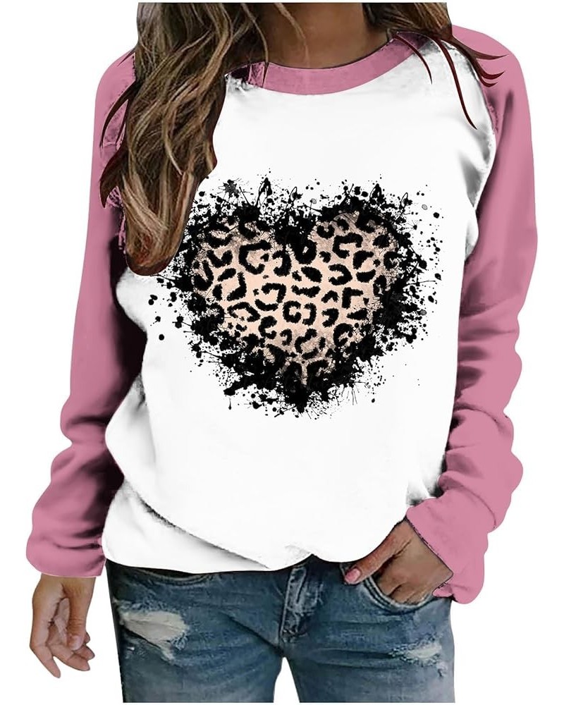 Women 2024 Valentine's Day Sweatshirt Love Heart Leopard Grahic Print Hoodies Long Sleeve Trendy Pullover Sweater G03 Pink $9...