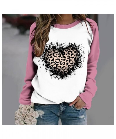 Women 2024 Valentine's Day Sweatshirt Love Heart Leopard Grahic Print Hoodies Long Sleeve Trendy Pullover Sweater G03 Pink $9...