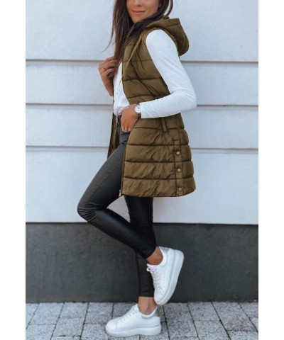 Women Long Vest Solid Color Sleeveless Hood Winter Puffer Vest Outwear Brown $33.00 Vests