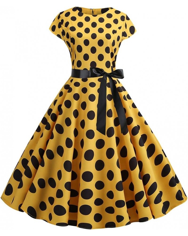 Women's 1950s Vintage Rockabilly Tea Dress Polka Dot 50's 60's Wedding Dress Above Knee Length Skater Dress Bn9-yellow $6.27 ...