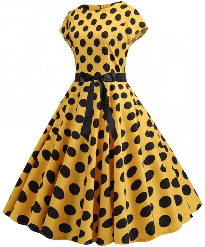 Women's 1950s Vintage Rockabilly Tea Dress Polka Dot 50's 60's Wedding Dress Above Knee Length Skater Dress Bn9-yellow $6.27 ...