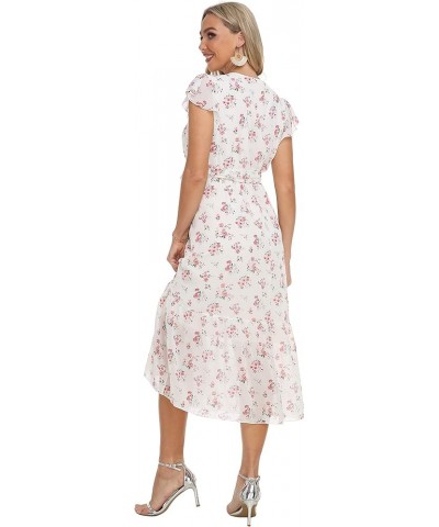 Women's Floral Summer Dress Wrap V Neck Ruffle Midi Dress White&pink Floral $15.38 Dresses