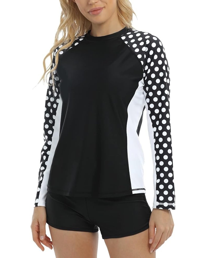 Women UPF 50 Rash Guard Striped Long Sleeves Bathing Tops Surf Sun Shirt Polka Dot/Black $10.75 Swimsuits