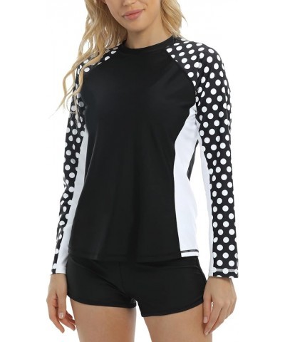 Women UPF 50 Rash Guard Striped Long Sleeves Bathing Tops Surf Sun Shirt Polka Dot/Black $10.75 Swimsuits