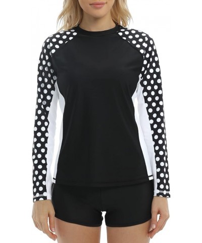 Women UPF 50 Rash Guard Striped Long Sleeves Bathing Tops Surf Sun Shirt Polka Dot/Black $10.75 Swimsuits