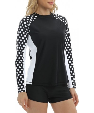 Women UPF 50 Rash Guard Striped Long Sleeves Bathing Tops Surf Sun Shirt Polka Dot/Black $10.75 Swimsuits