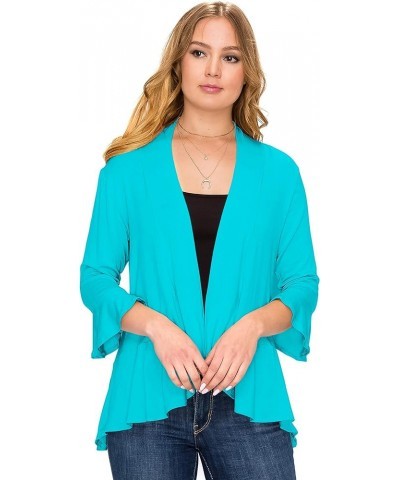 Women's Open Ruffle Hem 3/4 Bell Sleeve Cardigan (Size: S- 5X) Mint $16.16 Sweaters