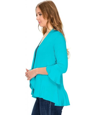 Women's Open Ruffle Hem 3/4 Bell Sleeve Cardigan (Size: S- 5X) Mint $16.16 Sweaters