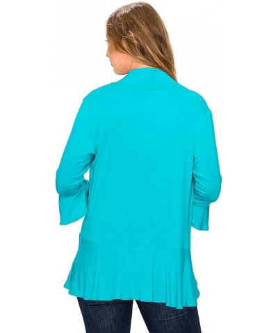 Women's Open Ruffle Hem 3/4 Bell Sleeve Cardigan (Size: S- 5X) Mint $16.16 Sweaters