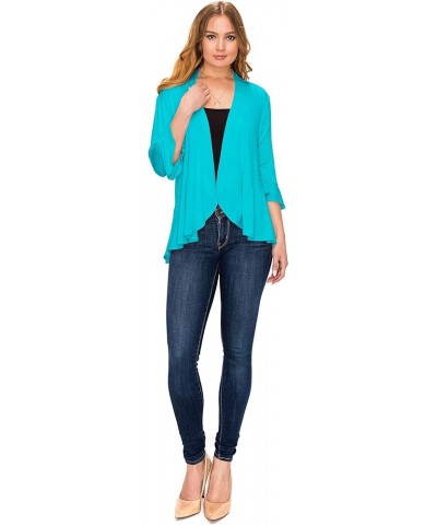 Women's Open Ruffle Hem 3/4 Bell Sleeve Cardigan (Size: S- 5X) Mint $16.16 Sweaters