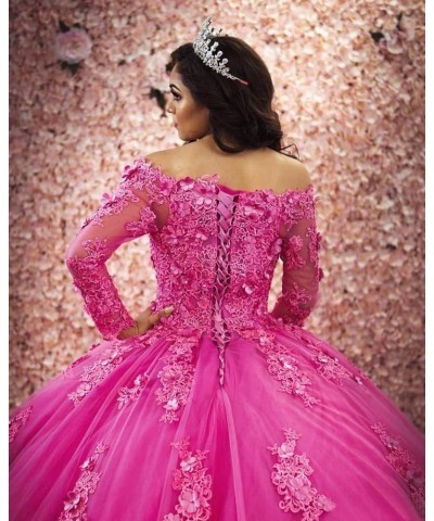 Women's Lace Appliques Quinceanera Dress Long Sleeves Ball Gown Wathet $61.25 Dresses