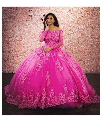 Women's Lace Appliques Quinceanera Dress Long Sleeves Ball Gown Wathet $61.25 Dresses