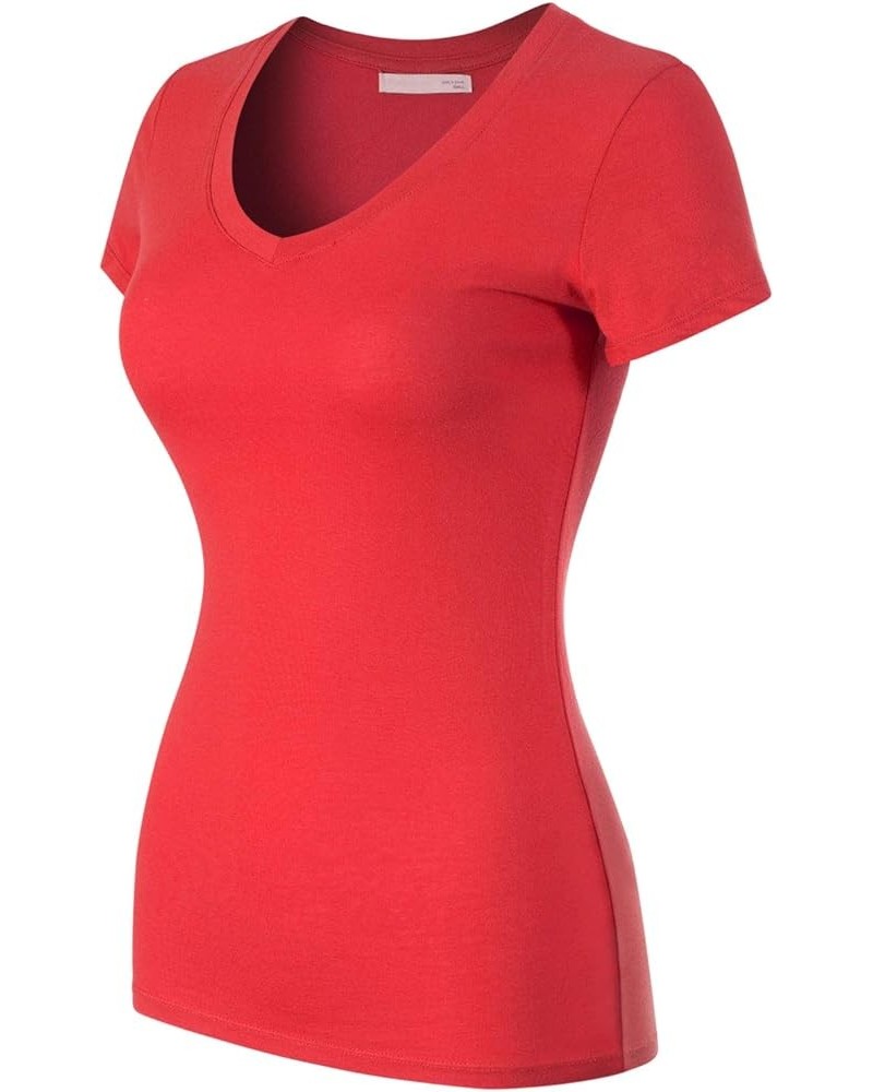 Women's Basic Solid Multi Colors Fitted Short Sleeve T-Shirt [S-3XL] Red $11.39 T-Shirts