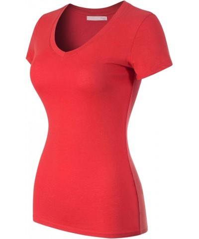 Women's Basic Solid Multi Colors Fitted Short Sleeve T-Shirt [S-3XL] Red $11.39 T-Shirts