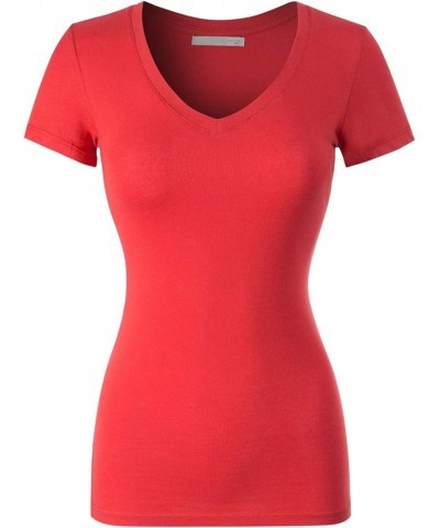 Women's Basic Solid Multi Colors Fitted Short Sleeve T-Shirt [S-3XL] Red $11.39 T-Shirts