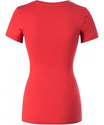 Women's Basic Solid Multi Colors Fitted Short Sleeve T-Shirt [S-3XL] Red $11.39 T-Shirts