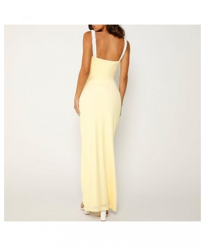 Women Satin Maxi Dress Fairy Grunge Sleeveless Low Cut Spaghetti Strap Cocktail Long Dress Streetwear De-yellow $12.38 Dresses