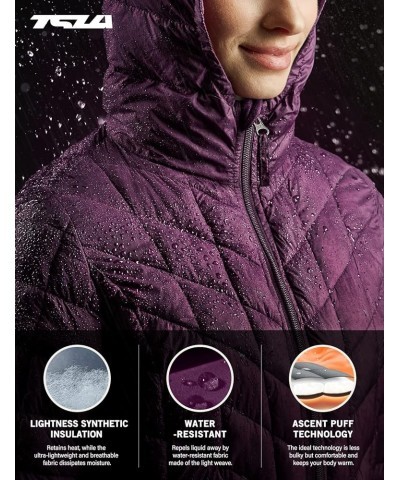 Women's Lightweight Packable Accent Puffer Jacket, Water-Resistant Winter Coat Coat Quilted Purple $32.39 Jackets