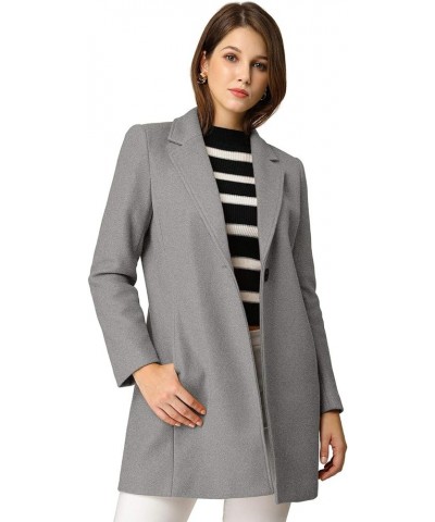 Women's Winter Overcoat Notched Lapel Long Sleeve One Buttoned Mid-Length Long Coat Grey $31.02 Coats