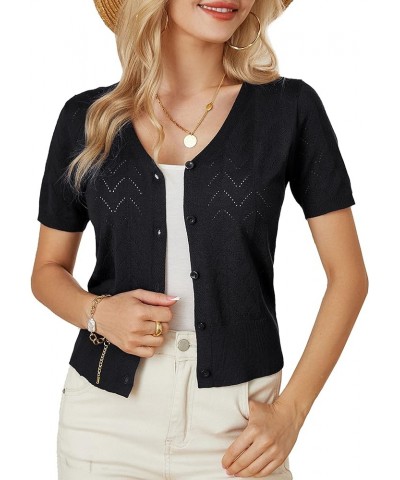 Women’s Short Sleeve 2024 Cropped Cardigans Button Down Boleros Sweaters Lightweight Hollowed-Out Knit Shrugs Black $19.59 Sw...