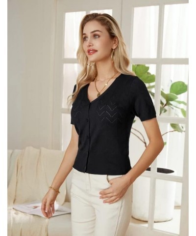 Women’s Short Sleeve 2024 Cropped Cardigans Button Down Boleros Sweaters Lightweight Hollowed-Out Knit Shrugs Black $19.59 Sw...