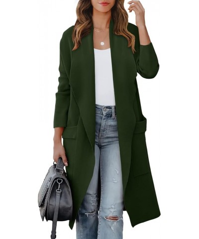 Women's Casual Long Sleeve Draped Open Front Knit Pockets Long Cardigan Jackets Sweater Army Green $20.80 Sweaters