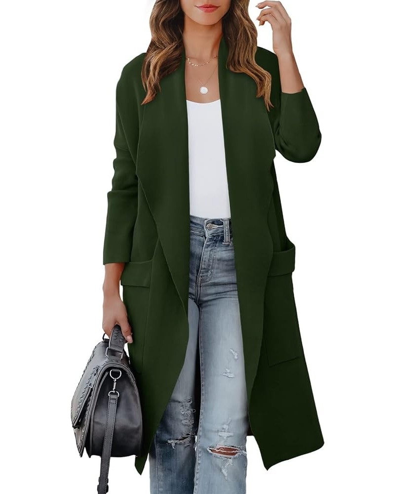 Women's Casual Long Sleeve Draped Open Front Knit Pockets Long Cardigan Jackets Sweater Army Green $20.80 Sweaters