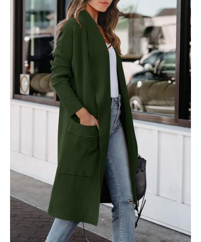 Women's Casual Long Sleeve Draped Open Front Knit Pockets Long Cardigan Jackets Sweater Army Green $20.80 Sweaters