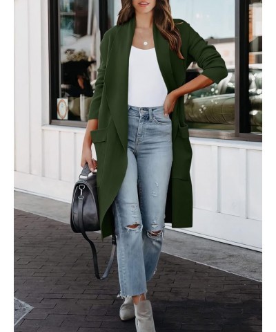 Women's Casual Long Sleeve Draped Open Front Knit Pockets Long Cardigan Jackets Sweater Army Green $20.80 Sweaters