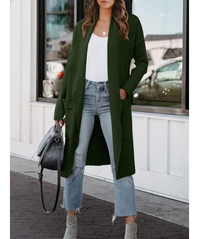 Women's Casual Long Sleeve Draped Open Front Knit Pockets Long Cardigan Jackets Sweater Army Green $20.80 Sweaters