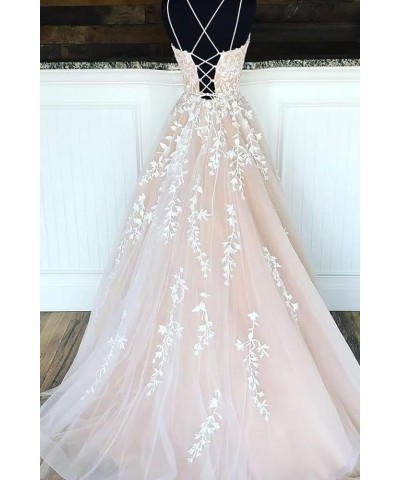 Lace Applique Tulle Prom Dresses for Women Long Spaghetti Straps A Line Formal Evening Wedding Party Gown Lilac $44.62 Dresses