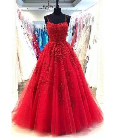 Lace Applique Tulle Prom Dresses for Women Long Spaghetti Straps A Line Formal Evening Wedding Party Gown Lilac $44.62 Dresses