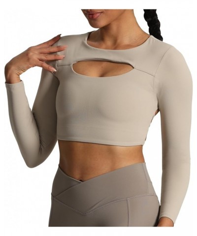 Long Sleeve Crop Tops for Women Front Cutout Lacey Workout Crisscross Crop T Shirt Top A Mink $17.50 Activewear