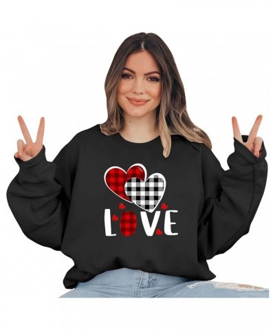 Womens Sweatshirt Loose Oversized Valentine's Day Crewneck Pullover Letter Print Casual Sweatshirts 01_black $9.22 Hoodies & ...