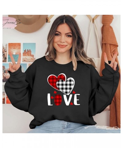 Womens Sweatshirt Loose Oversized Valentine's Day Crewneck Pullover Letter Print Casual Sweatshirts 01_black $9.22 Hoodies & ...