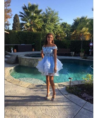 Teens Short Prom Dresses Off The Shoulder Lace Applique Homecoming Dress Organza Cocktail Dresses Ivory $39.96 Dresses