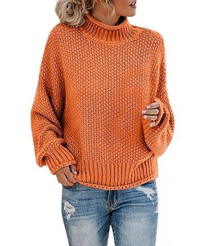 Women's Casual Knitted Turtleneck Sweater Drop Shoulder Loose Long Sleeve Knit Pullover Sweater 01-orange $6.81 Sweaters