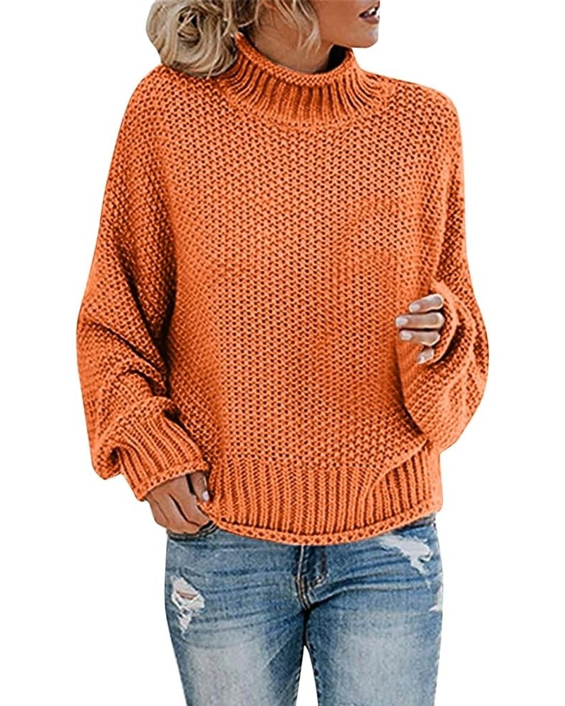 Women's Casual Knitted Turtleneck Sweater Drop Shoulder Loose Long Sleeve Knit Pullover Sweater 01-orange $6.81 Sweaters