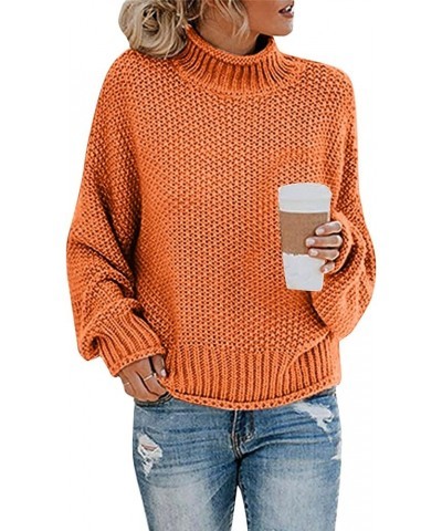 Women's Casual Knitted Turtleneck Sweater Drop Shoulder Loose Long Sleeve Knit Pullover Sweater 01-orange $6.81 Sweaters