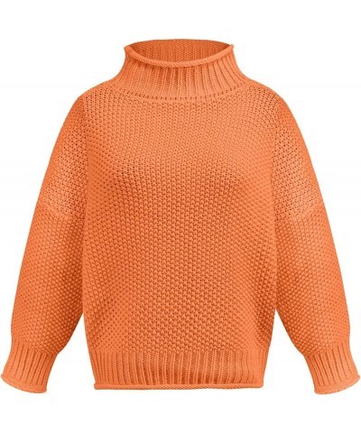 Women's Casual Knitted Turtleneck Sweater Drop Shoulder Loose Long Sleeve Knit Pullover Sweater 01-orange $6.81 Sweaters