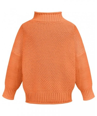 Women's Casual Knitted Turtleneck Sweater Drop Shoulder Loose Long Sleeve Knit Pullover Sweater 01-orange $6.81 Sweaters