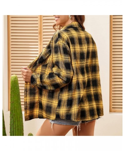 Women's Flannel Plaid Shirts Long Sleeve Casual Button Down Shirt Lapel Shacket Blouse Tops 1-yellow $14.88 Blouses