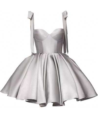 Cold Shoulder Homecoming Dress Satin Cocktail Party Dress Puffy A Line Short Club Gown PE77 Silver $28.55 Dresses