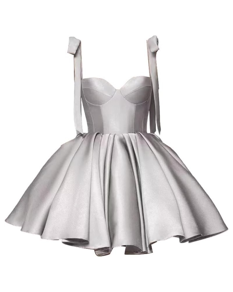 Cold Shoulder Homecoming Dress Satin Cocktail Party Dress Puffy A Line Short Club Gown PE77 Silver $28.55 Dresses